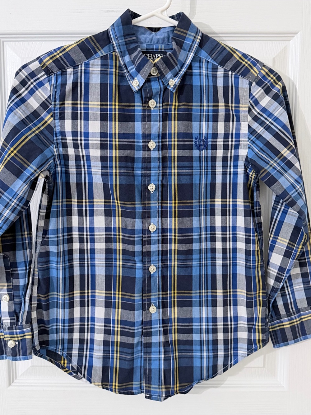 Chaps Boys' Blue and Yellow Plaid Button-Down Shirt